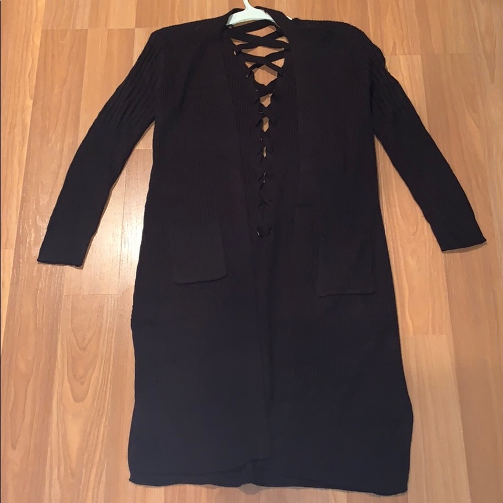 Black Lace Up Dress